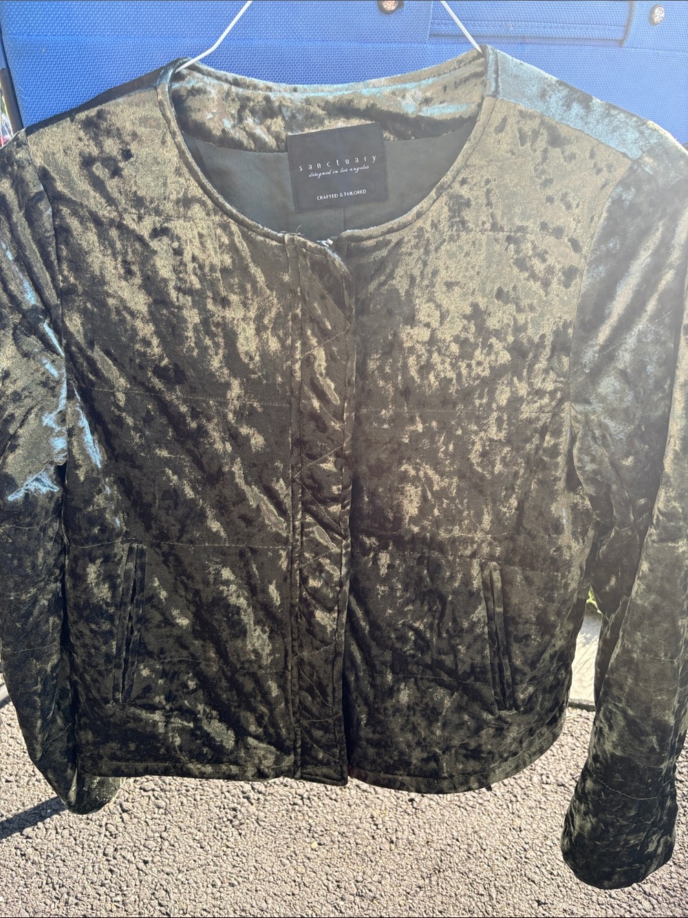 Sanctuary Olive Velvet Quilted Bomber Jacket